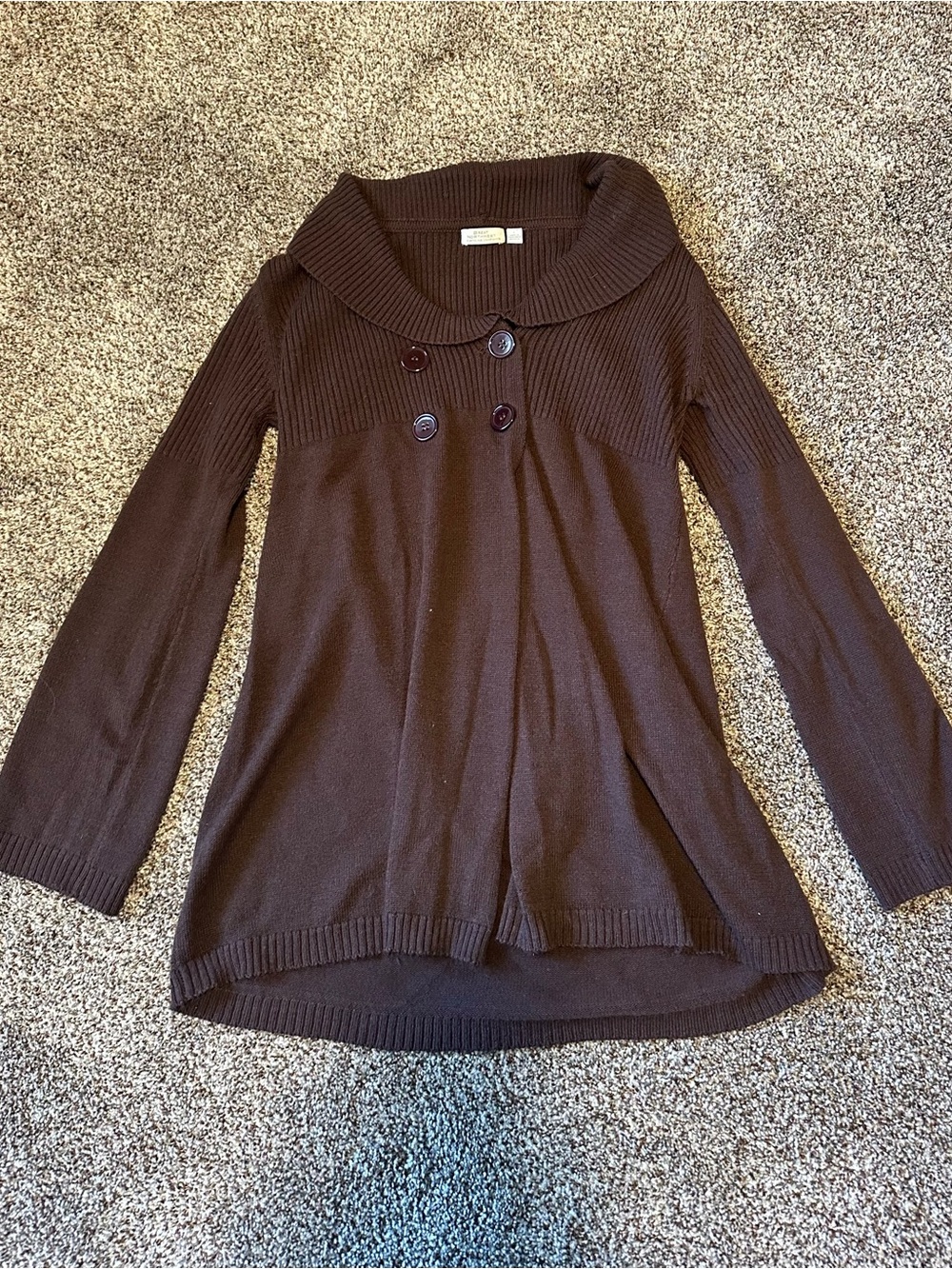 Dark Brown Button-Front Women's Sweater with Shawl Collar
